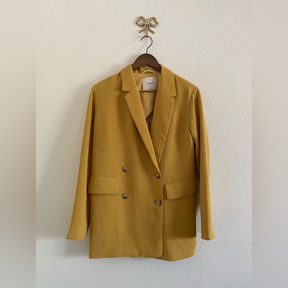Aritzia Wilfred Mustard Cherrelle Blazer Jacket Double Breasted Size XSmall
